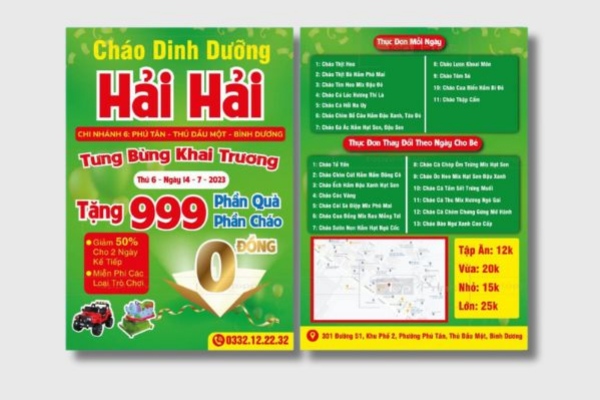 Mẫu tờ rơi cháo dinh dưỡng cho ngày khai trương