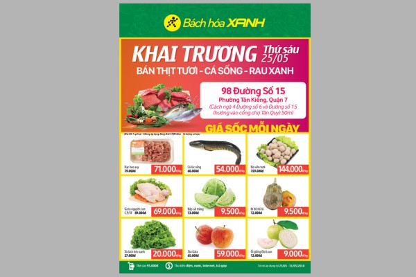 Mẫu tờ rơi quảng cáo thực phẩm sạch tone xanh lá