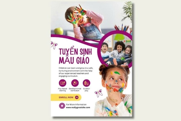 Mẫu tờ rơi tuyển sinh mầm non vui tươi