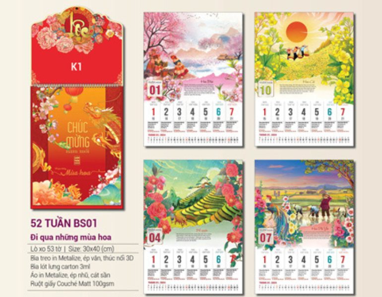 Chất liệu in lịch 52 tuần cao cấp