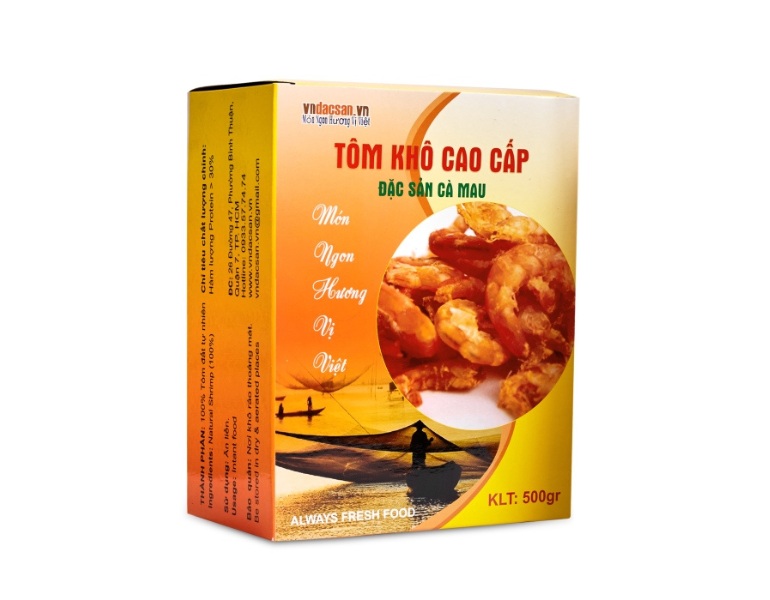 In hộp giấy đựng tôm khô chất liệu an toàn