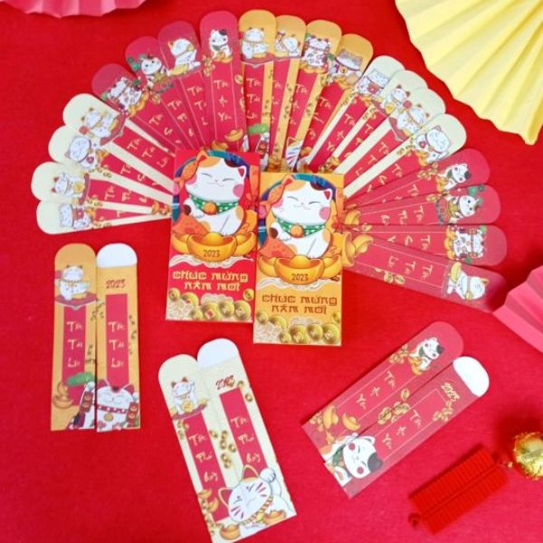 In bao lì xì mèo thần tài đẹp, thiết kế theo yêu cầu