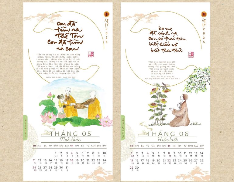 In lịch tết phật giáo treo tường thư pháp