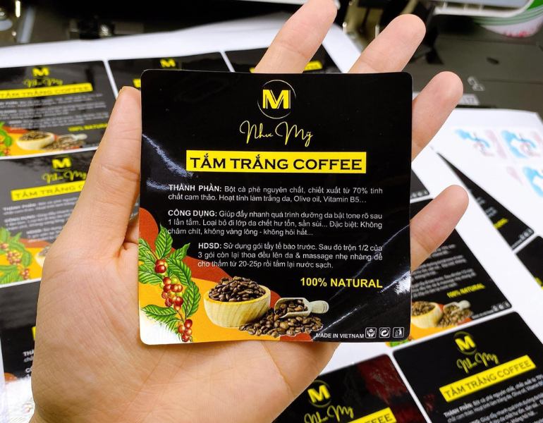 In tem bột tắm trắng coffee tại xưởng uy tín