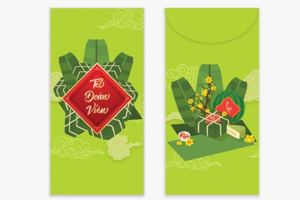 Mẫu bao lì xì bánh chưng xanh đẹp mắt