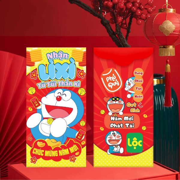 Mẫu bao lì xì doraemon giá rẻ, mẫu đẹp, thiết kế theo yêu cầu