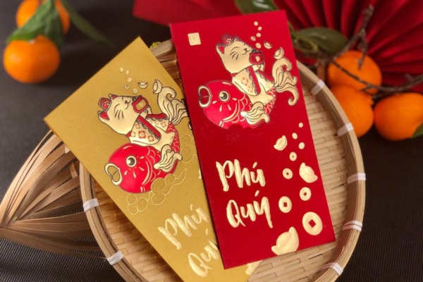 Mẫu bao lì xì màu đỏ ép nhũ vàng đẹp mắt