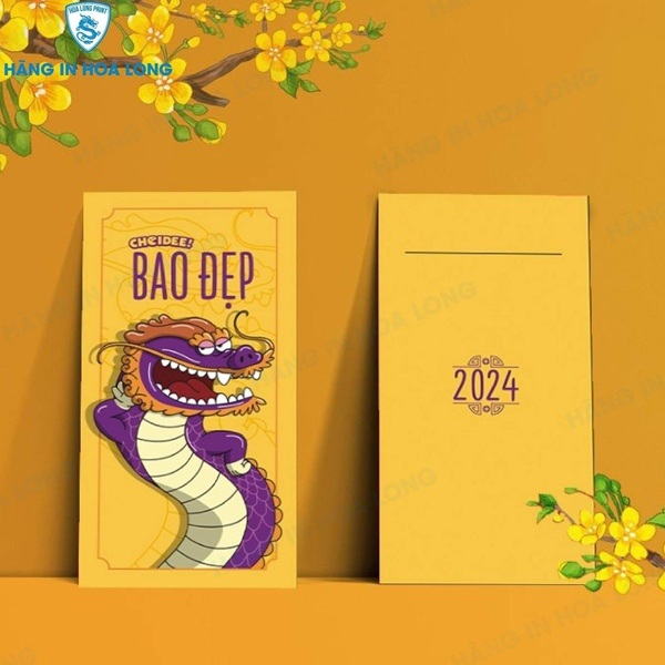 In Hoa Long nhận thiết kế và in ấn mẫu bao lì xì màu sắc lạ mắt màu vàng