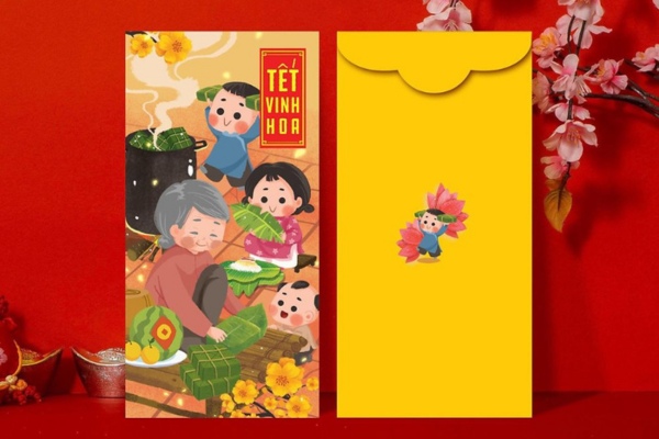 Mẫu bao lì xì màu vàng cổ điển