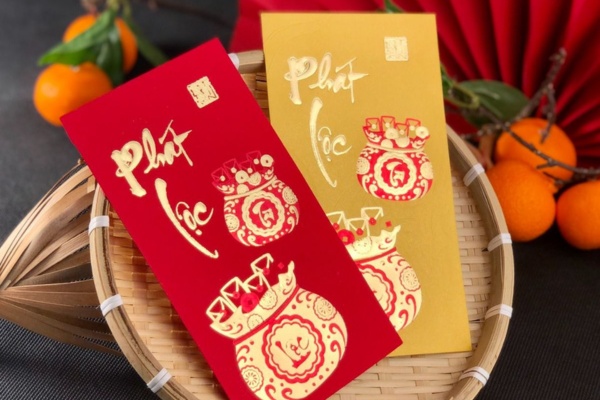 Mẫu bao lì xì màu vàng ép kim nổi