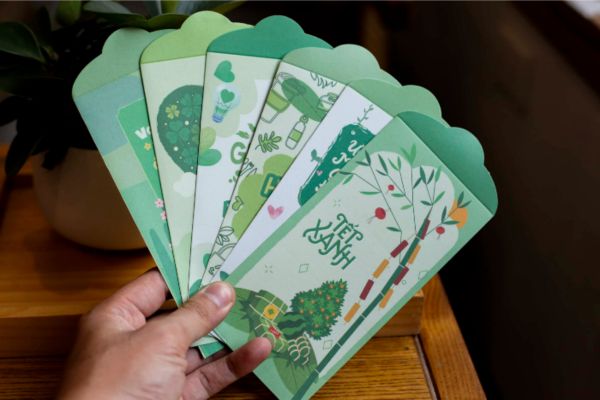 Mẫu bao lì xì màu xanh lá đẹp, thiết kế theo yêu cầu