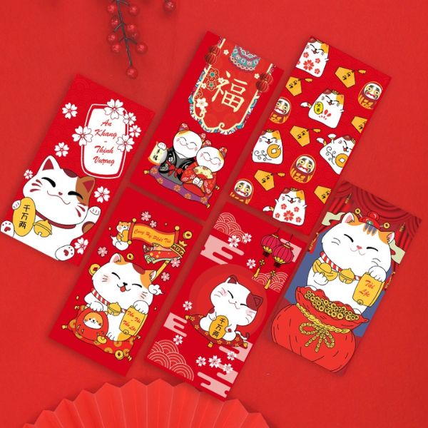 In bao lì xì mèo thần tài đẹp, thiết kế theo yêu cầu