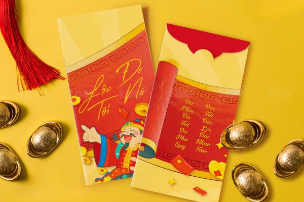 Mẫu bao lì xì thần tài đẹp tại In Hoa Long