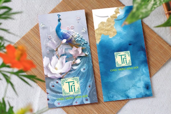 In Hoa Long nhận thiết kế và in ấn mẫu bao lì xì màu xanh cao cấp
