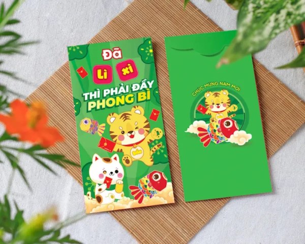 In Hoa Long thiết kế và in ấn mẫu bao lì xì màu xanh giá rẻ