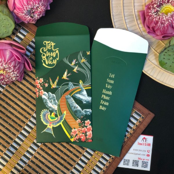 In Hoa Long thiết kế và in ấn mẫu bao lì xì màu xanh theo yêu cầu