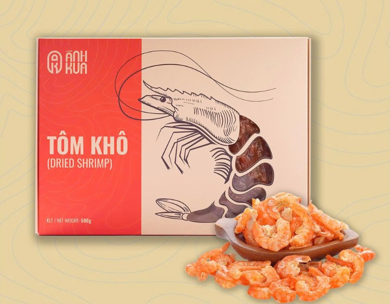 Mẫu hộp giấy đựng tôm khô nắp gài cao cấp