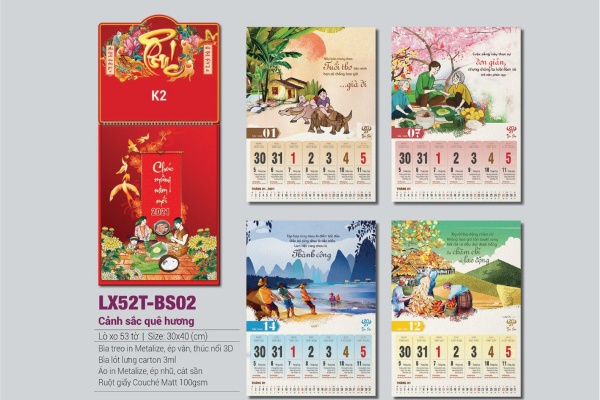 Mẫu lịch lò xo giữa 53 tờ
