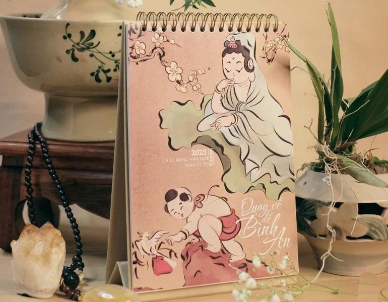 Mẫu lịch Tết phật giáo để bàn trang nhã