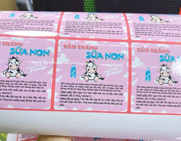Mẫu tem bột tắm trắng sữa non đẹp mắt