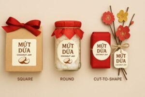 Mẫu tem nhãn mứt dừa đẹp tại In Hoa Long