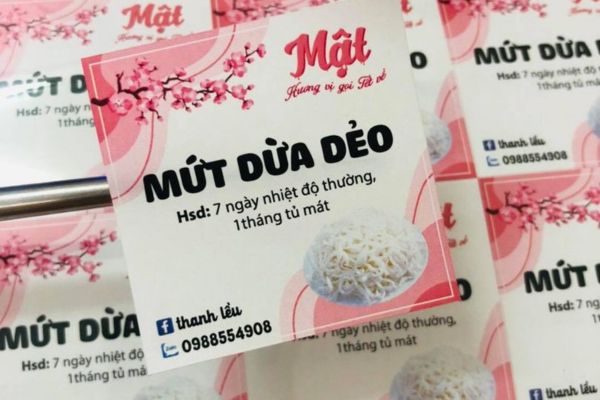 Mẫu tem nhãn mứt dừa đẹp tại In Hoa Long