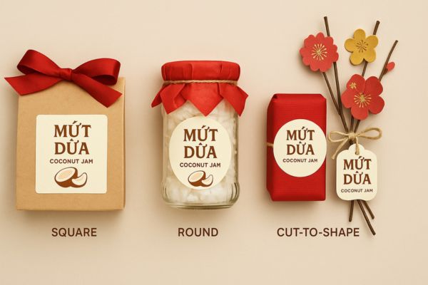 Mẫu tem nhãn mứt dừa đẹp tại In Hoa Long