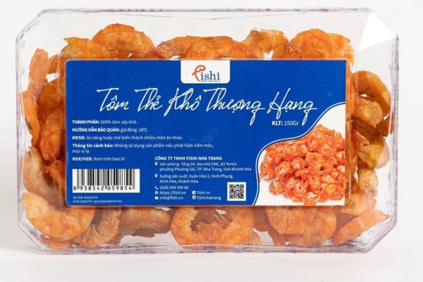 Mẫu tem nhãn tôm khô đẹp theo kích thước bao bì