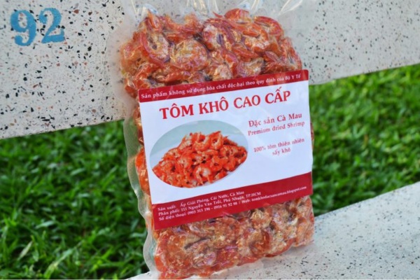 Mẫu tem nhãn tôm khô in ấn chuyên nghiệp
