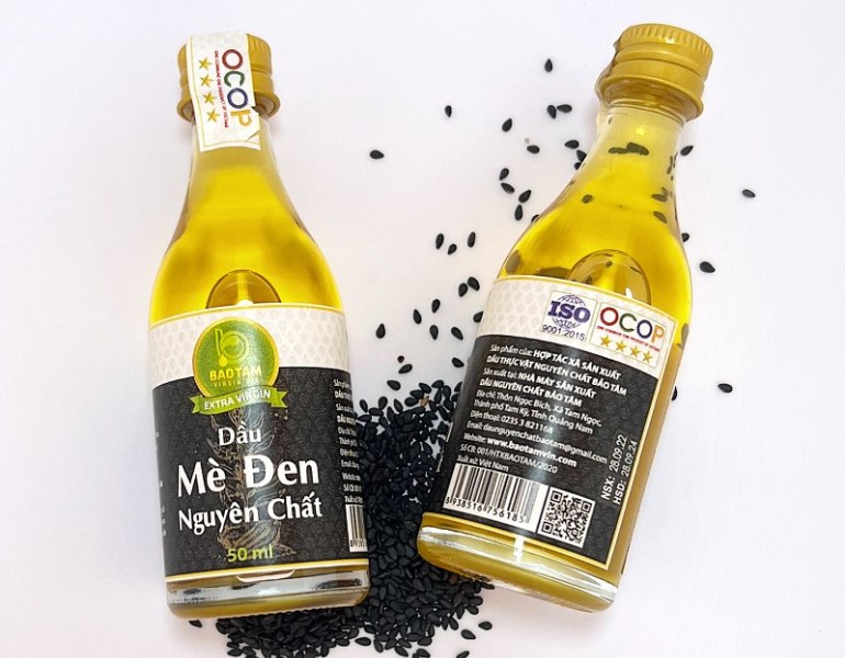 Thông tin in tem dầu mè đen ocop rõ ràng
