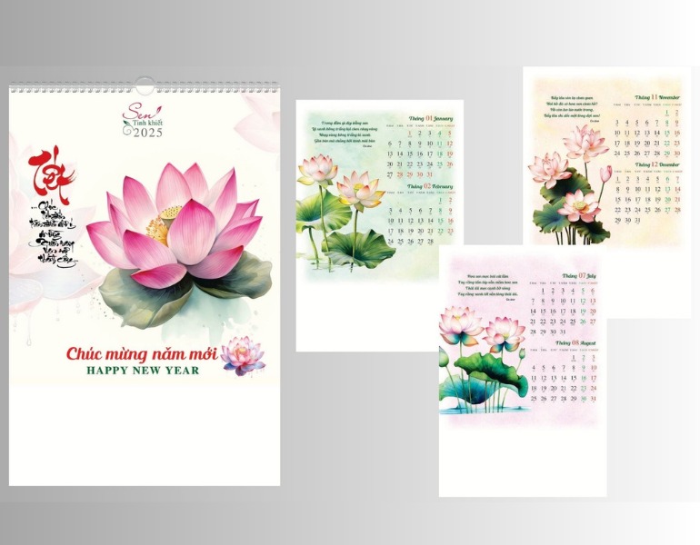In lịch chủ đề hoa sen chuyên nghiệp