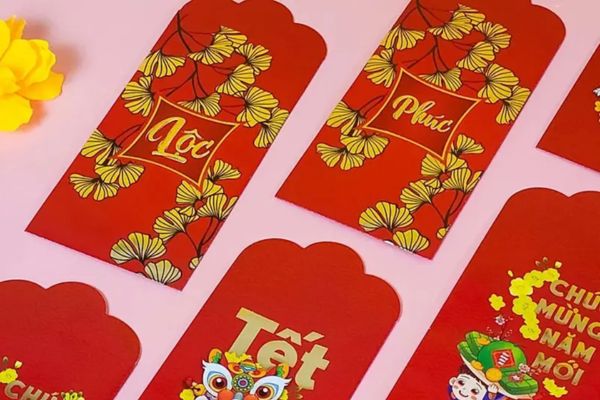 Mẫu bao lì xì hoa mai đẹp, thiết kế theo yêu cầu tại Hà Nội