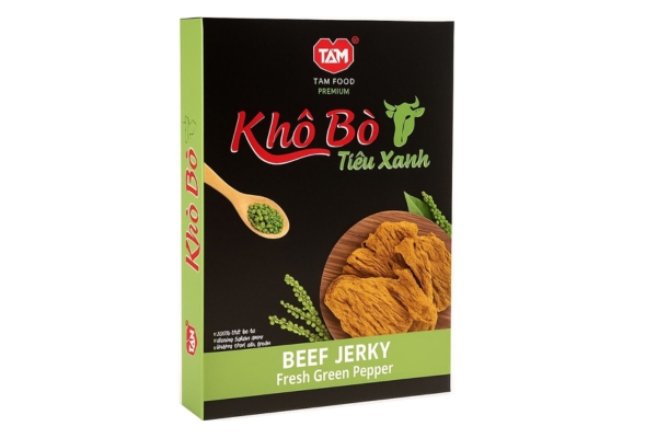 Mẫu hộp giấy đựng khô bò Tâm Food cao cấp
