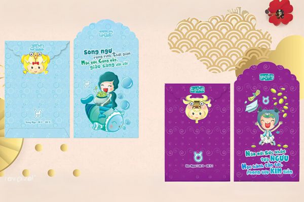Mẫu lì xì 12 cung hoàng đạo đẹp, thiết kế theo yêu cầu