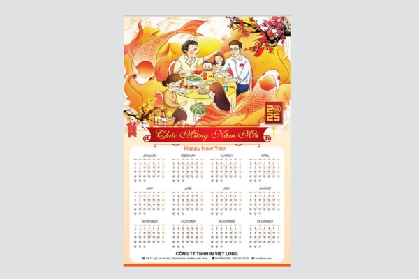 Mẫu lịch treo tường 1 tờ cổ điển
