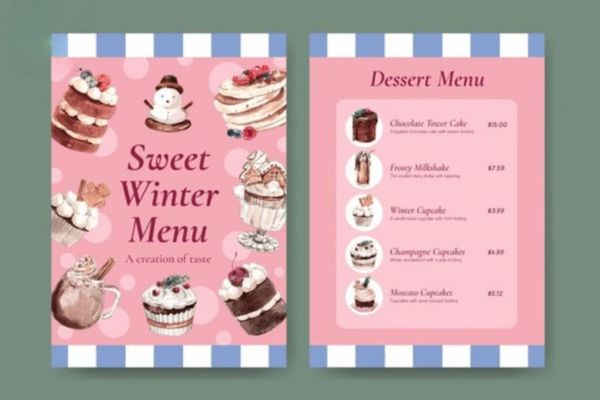 Mẫu menu tiệm bánh đẹp, giá rẻ, thiết kế theo yêu cầu