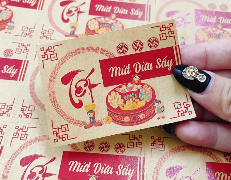 In tem nhãn mứt tết hình chữ nhật