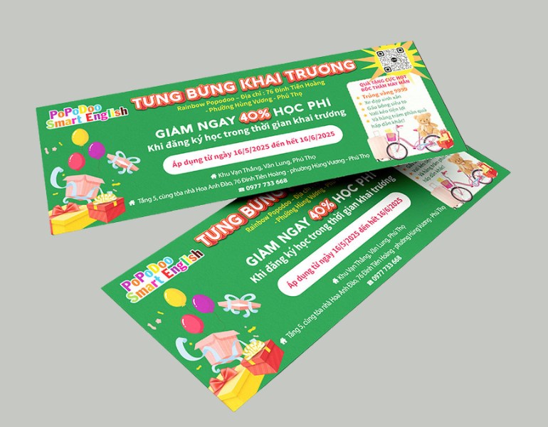 In voucher cho trung tâm anh ngữ thành công