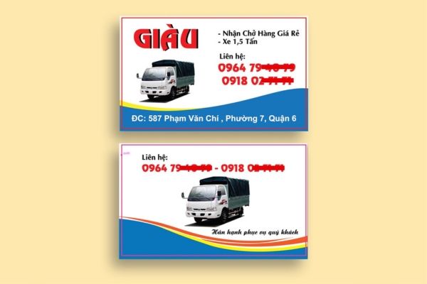 Thiết kế nội dung cho mẫu card visit vận tải