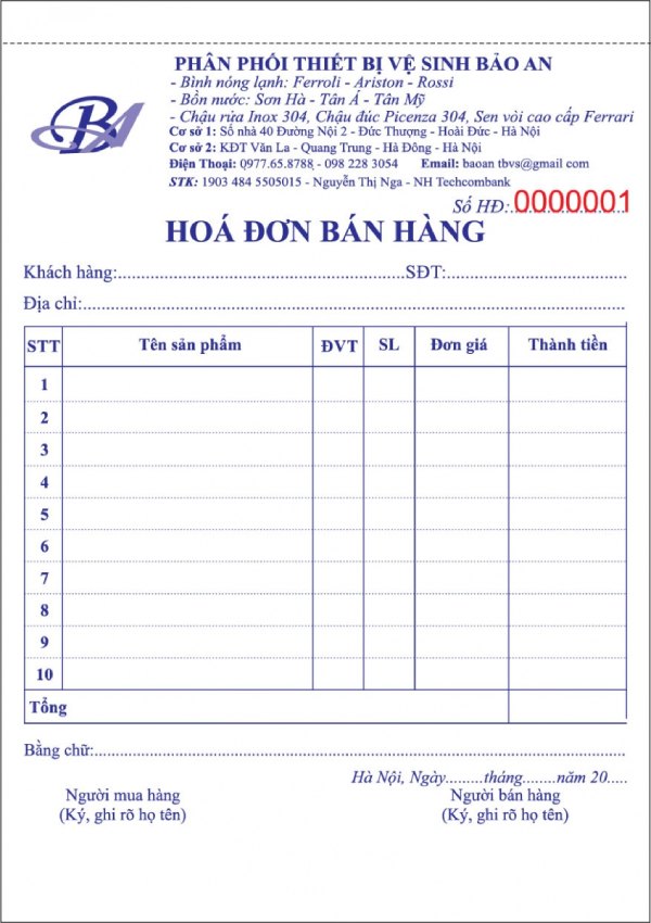 In Hoa Long nhận thiết kế và in ấn mẫu hóa đơn bán lẻ chất lượng