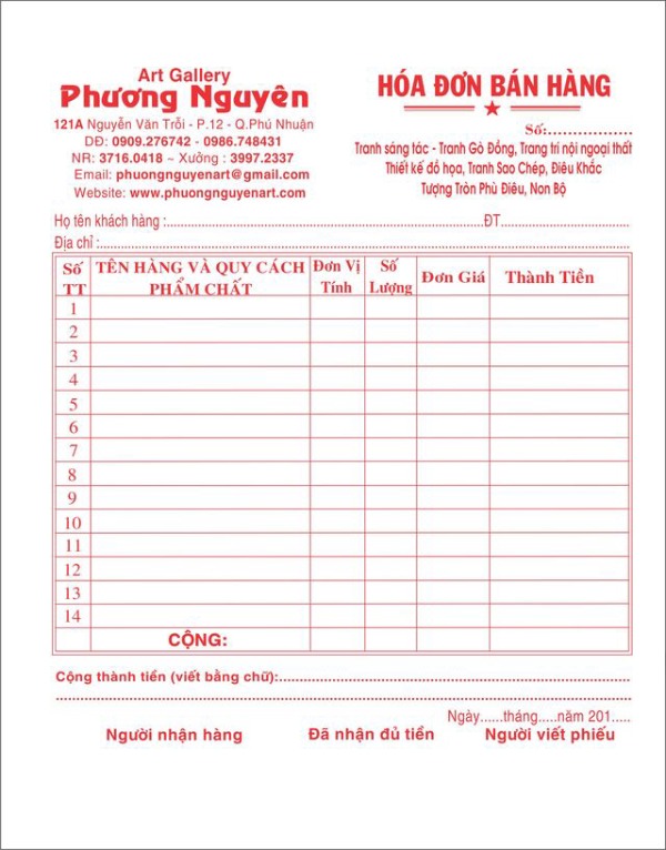 In Hoa Long nhận thiết kế và in ấn mẫu hóa đơn bán lẻ chuyên nghiệp