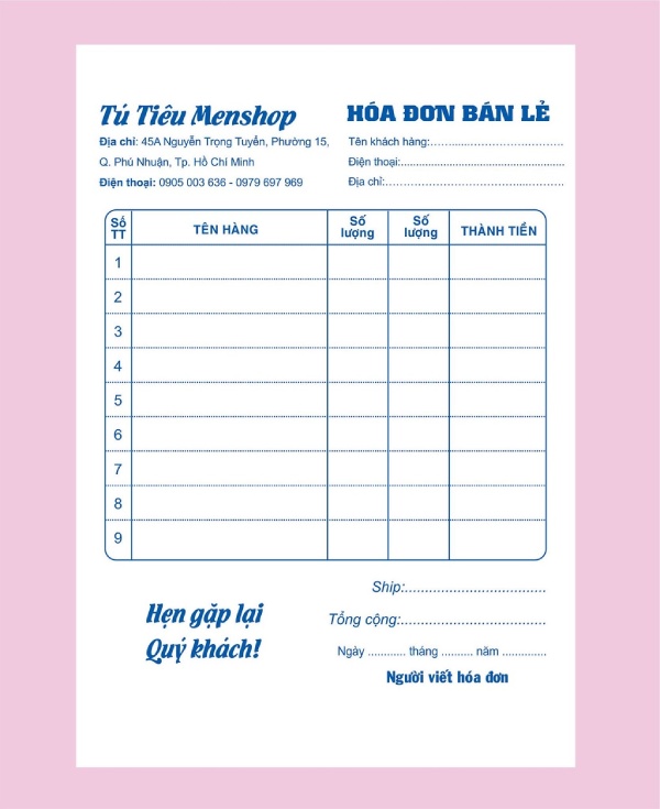 In Hoa Long nhận thiết kế và in ấn mẫu hóa đơn bán lẻ giá rẻ