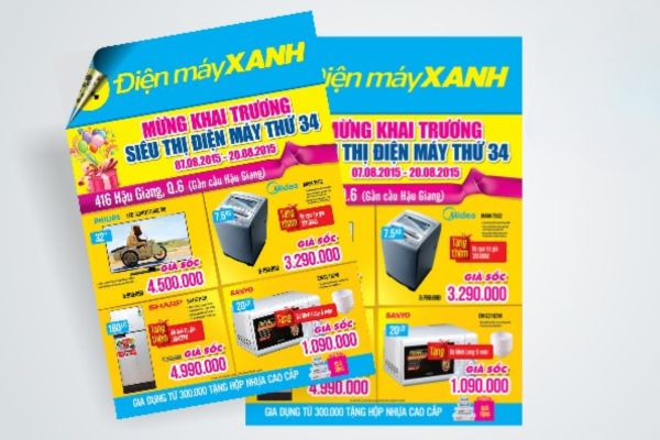 Mẫu tờ rơi điện máy xanh theo yêu cầu tại Hoa Long