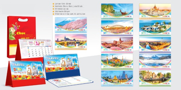 In Hoa Long nhận thiết kế và in ấn Mẫu lịch tết ngành du lịch với thiết kế lịch để bàn