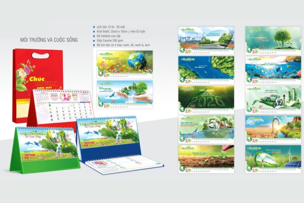 Mẫu lịch tết về môi trường để bàn đẹp mắt