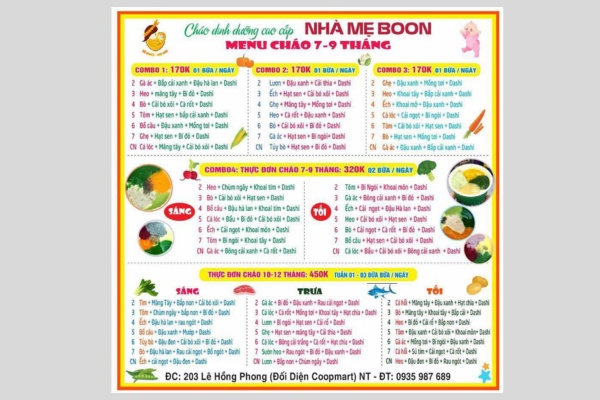 Mẫu menu cháo dinh dưỡng chuyên nghiệp