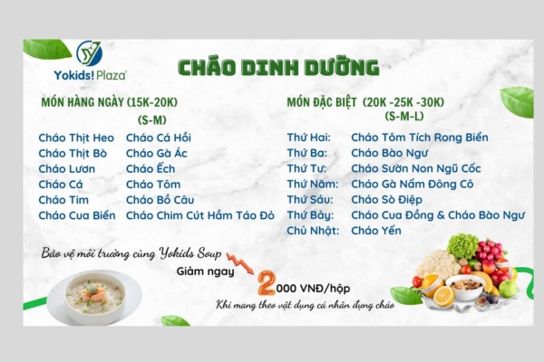 Mẫu menu cháo dinh dưỡng độc đáo