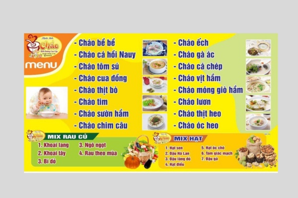 Mẫu menu cháo dinh dưỡng tối giản