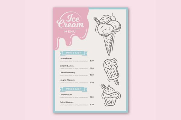 Mẫu menu quán kem giá rẻ, chất lượng cao tại Hà Nội