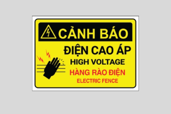 Mẫu tem cảnh báo điện giật biểu tượng kèm chữ viết